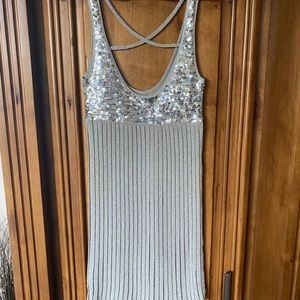 Inc silver metallic tank dress